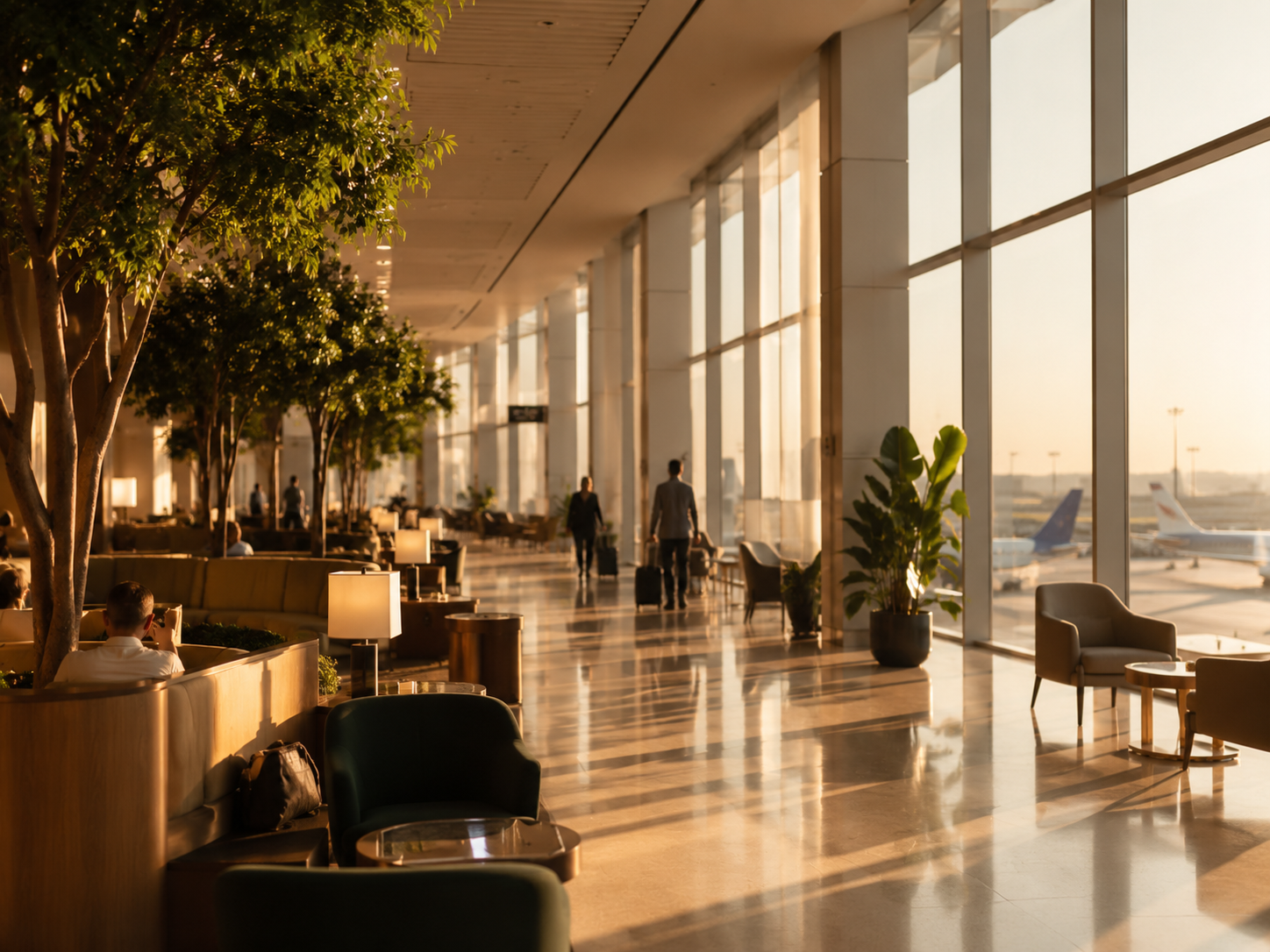 Traveler in a premium airport lounge
