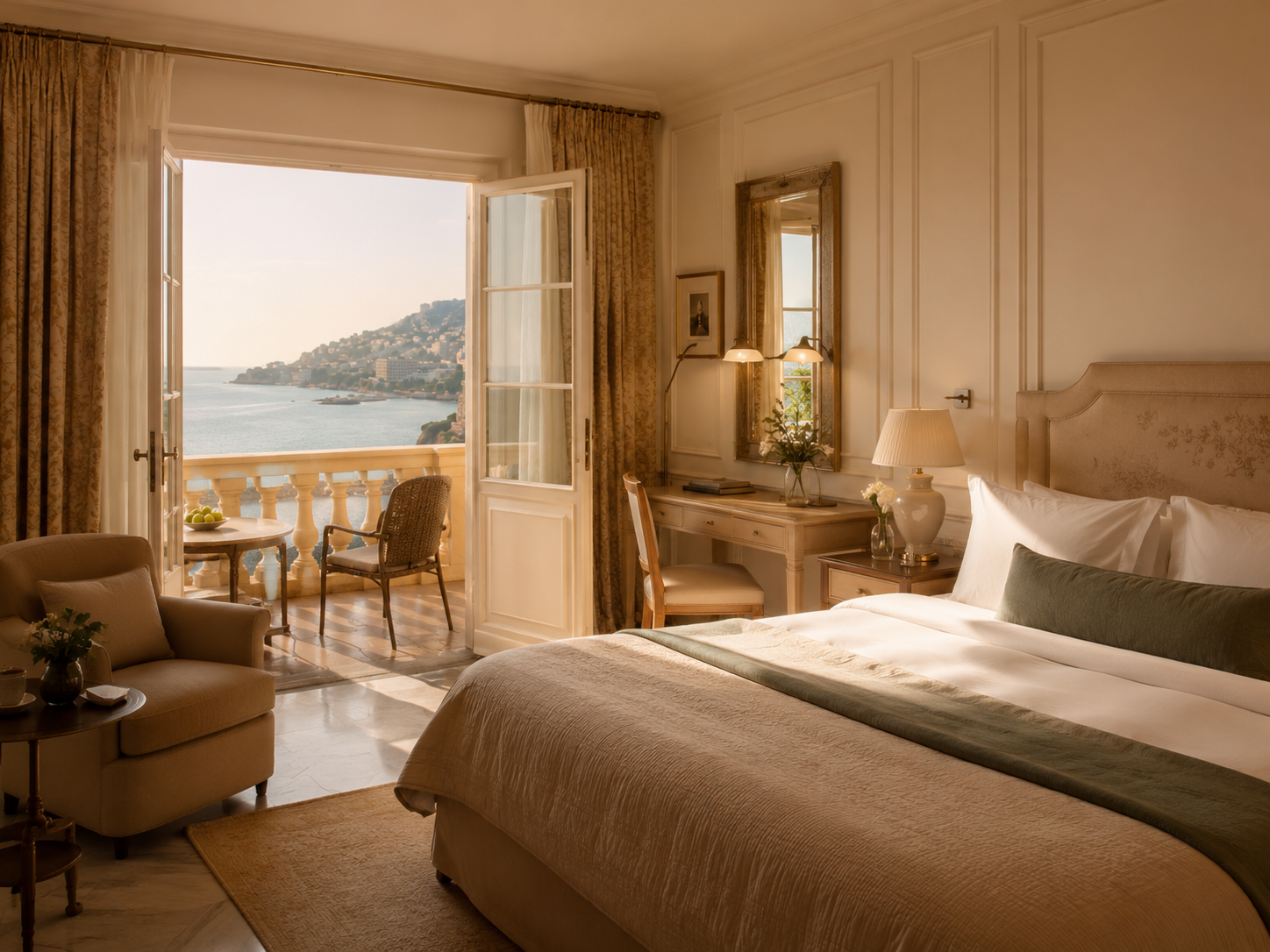 Luxury hotel suite with a sea view